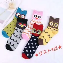ラスト1点 足元に遊び心を！フクロウデザインの個性派ソックスセット 靴下