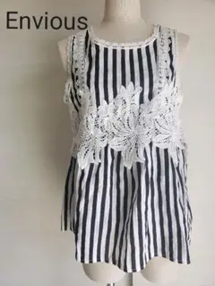 【Envious】タンクトップ　レース　ストライプ　可愛い　エンヴィアス