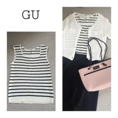 GU リブニットボーダースクエアネックタンクトップ Mサイズ