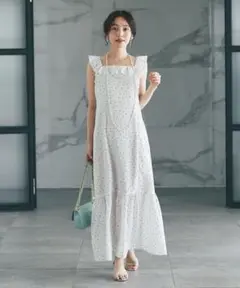 Laboutique BonBonドットプリントフリルトリムマーメイドワンピース