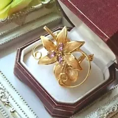 vintageヴィンテージ七宝アメジスト紫水晶?フラワーブローチ帯留め帯飾り