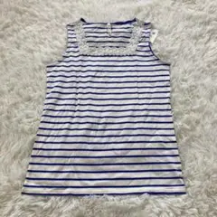 新品▽アースミュージック&エコロジー▽ボーダータンクトップM白青 刺繍レース