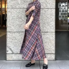 【デミルクスビームス】チェック柄 フレア シャツワンピース 36 ※丈詰め済み