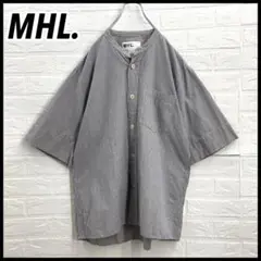 MHL. マーガレットハウエル リネンブレンド バンドカラー 半袖シャツ L