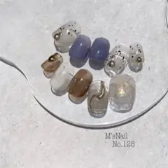 ニュアンスネイル ブルーネイル ダルメシアン柄ネイル ネイルチップ つけ爪