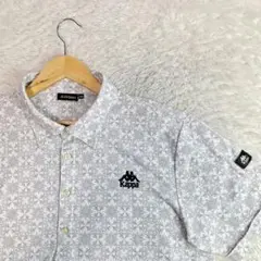 Kappa　メンズ　ポロシャツ　ゴルフ　速乾　ストレッチ　グレー　白　総柄　XL