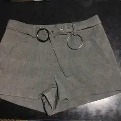 グレー チェック柄 ショートパンツ リングベルト付き