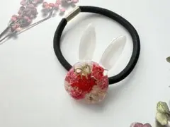 うさぎヘアゴム　ドライフラワー　ピンク