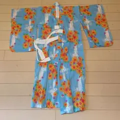 水色生地に黄色い花柄　浴衣　100cm~