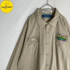 【長袖シャツ　ワークシャツ　ワッペン　ビッグサイズ　ゆるだぼ　ベージュ　古着】