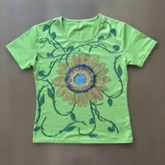 レディース　Tシャツ カットソー　ひまわり　グリーン　Ｍサイズ