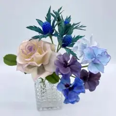 クレイフラワー ☆ 粘土のお花 ☆ ローズ ・ビオラ レディ ・エリンジウム