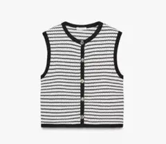 ZARA ボーダー ニットベスト ジャカードボタンベスト
