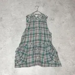 s2916 Pureba ノースリーブワンピース チェック柄 ゆったり 3L 緑