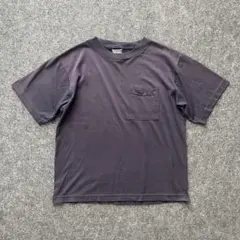 90s USA製　vintage Tシャツ　短丈　フェード　無地　ネイビー