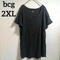 bcg【2XL】ブラック 半袖 Tシャツ シンプル 無地 黒 やわらか ゆったり