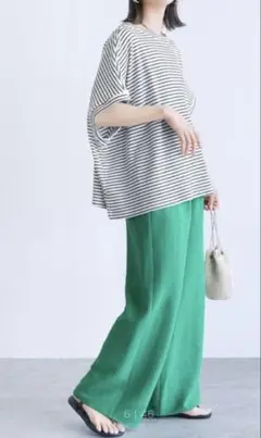 タグ付き／ボーダー柄 ボックスノースリワッフルワイドカットソー