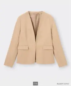 美品 GU ジーユー ウォッシャブルノーカラージャケットXL ベージュ