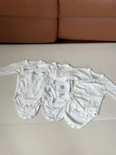 プチバトー／3枚セット／54cm／1M／ベビー肌着／前開き長袖ボディ／綿100%