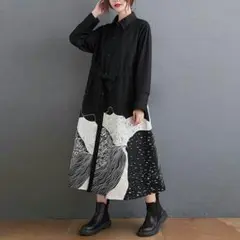 春シャツ長袖ワンピース森女風女性出勤適用N