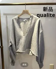 ☆新品！qualite キーネックスウェット プルオーバー グレー 日本製