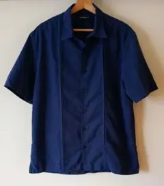 AXIST 半袖ラインシャツ L ネイビー