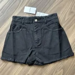 MEZELF ブラックフリンジカットオフデニムショートパンツ M 新品タグ付