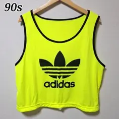 ■90s アディダス タンクトップ ウェア デカロゴ 蛍光 黄色 黒 デサント製