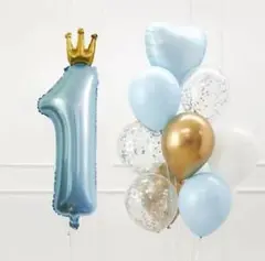 ⑥ 1歳 お誕生日 飾り♡ 王冠 男の子 風船 ブルー セット
