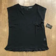 新品タグ付き　裾フリル　透け感あり　ブラック ノースリーブ Tシャツ LL 上品