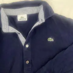 LACOSTE ネイビー ストライプ襟ポロシャツ