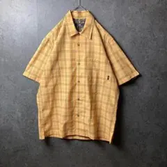 vintage 半袖シャツ　古着　黄色　チェック柄　前立て　裏地　デザイン