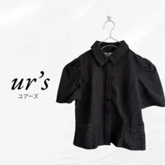 【新品 未使用品】ユアーズ タグ付 ふくれジャガード パブスリーブ S 黒 襟付