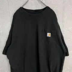 カーハート　刺繍ロゴ　胸ポケット　ブラックオーバーサイズTシャツ2XL TALL