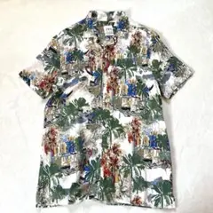 ZARA オープンカラーシャツ 半袖 レーヨン 総柄 Mサイズ アロハシャツ