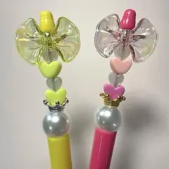 カスタムボールペン♡2本セット♡ペアペン♡イエロー×ピンク♡紙ものおまけつき