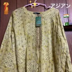 サンテックスファブリクス❤️サイドスリットワンピース高級インド綿使用　新品