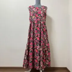 夏　花　花柄　綿　麻　ロング　ワンピース　ロングワンピース　ノースリーブ