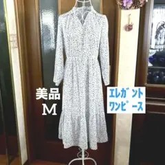 エレガントワンピース⭐️モノクロ・裾フリル・昭和レトロ