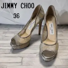 【着用1回】JIMMY CHOO オールレースハイヒール オープントゥ シルバー