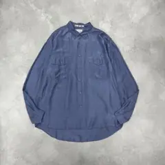 90s Dockers 長袖BDシルクシャツ 光沢ネイビー L