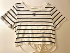 ウエストリボンロゴ刺繍チビT chico ボーダー Tシャツ トップス