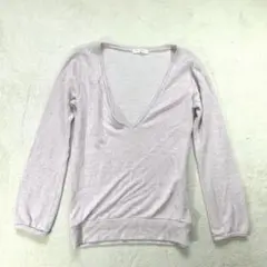 【レイカズン】FREE Vネック長袖カットソー 薄手　春秋　ピンク
