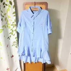 &love 半袖 フレア シャツチュニック L スカイブルー アンドラブ 可愛い