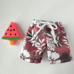 オビツ11、ねんどーるサイズの海パン【ハイビスカス/レッド】