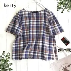 @【3】Ketty ケティ フレア袖 チェック 半袖 コットン ブラウス