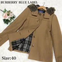 美品♡バーバリー フーデットコート 裏地チェック ファー付き キャメル L