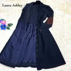 レア✨ローラアシュレイ ロングワンピース 紺♡エルボーパッチ♡金ボタン M L