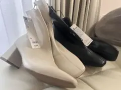 GU ウルトラストレッチヒールブーツ M ブラック オフホワイト タグ付き