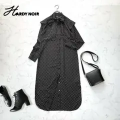 美品 hardy noir リボンボウタイ ロングワンピース 黒 ドット柄